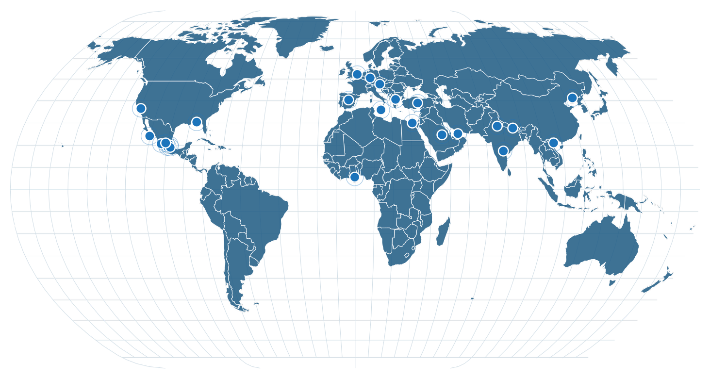 Map showing the international Pure Water X project footprint
